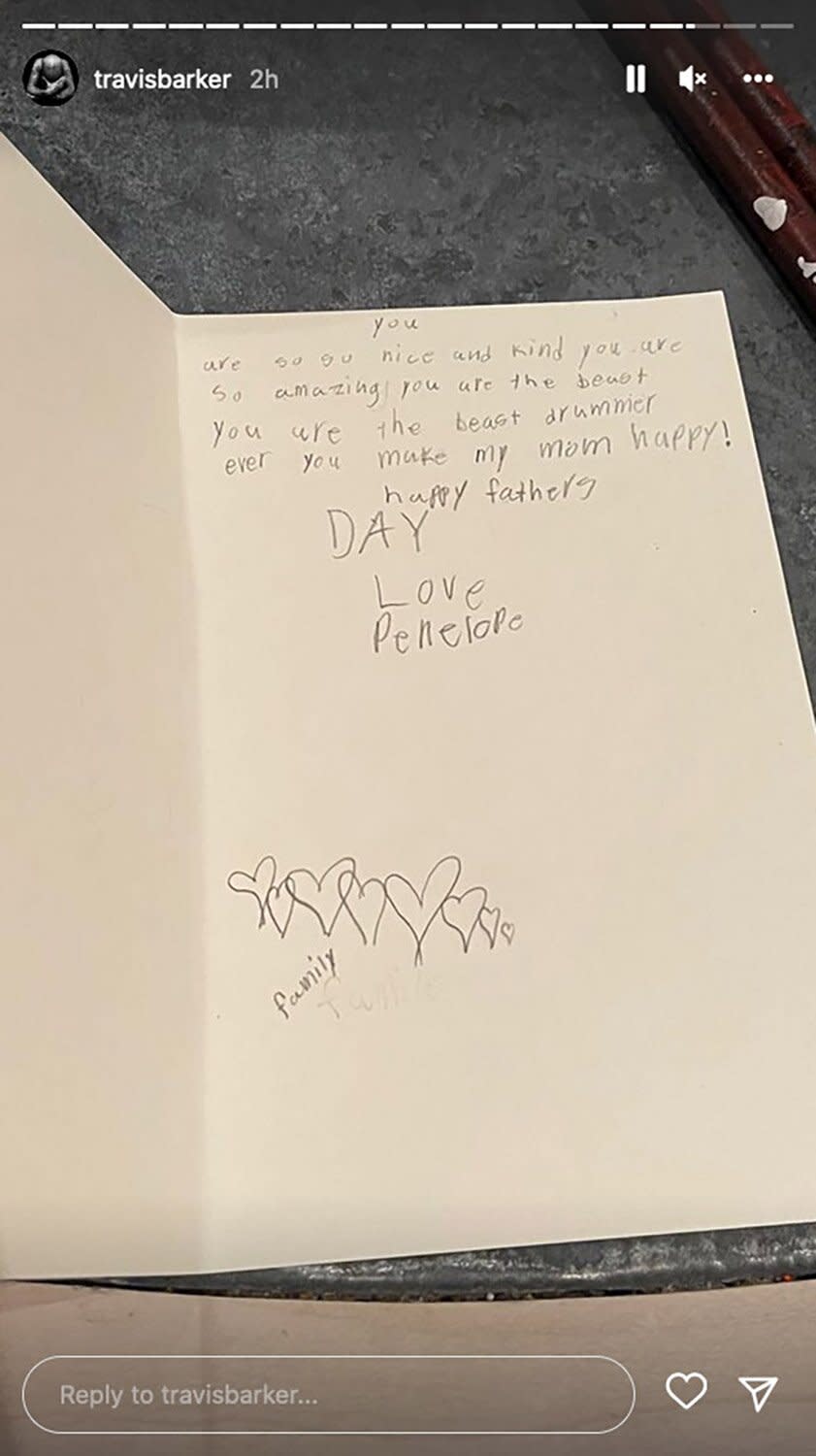 Travis Barker Shares Fathers’ Day Cards from Kourtney Kardashian’s Kids Penelope and Reign 