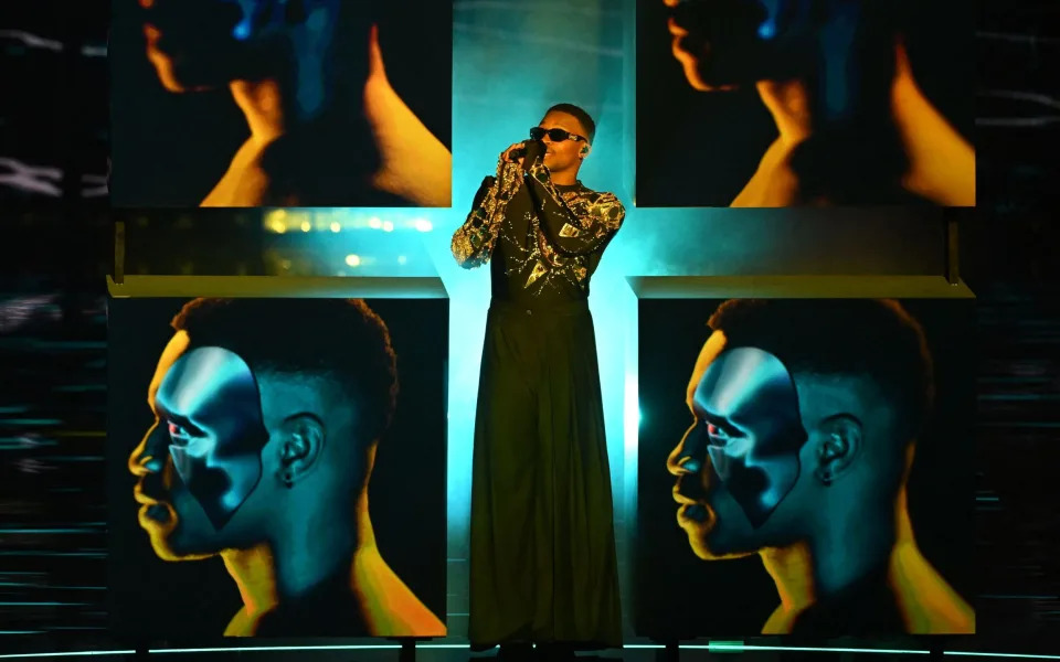 Tvorchi performs on behalf of Ukraine during the final of the Eurovision Song contest - AFP