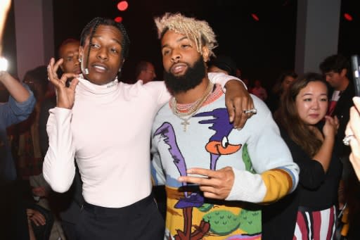 Rapper A$AP Rocky (L) and NFL player Odell Beckham Jr. attend the Calvin Klein Collection front Row during New York Fashion Week in 2018