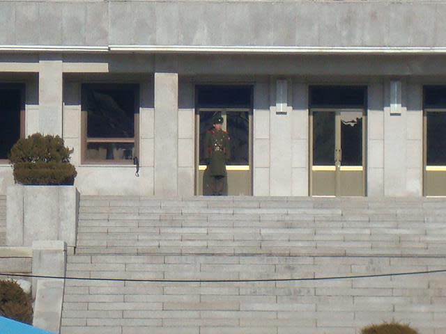 A North Korean soldier at the Panmungak building in the Joint Security Area on 2 February 2013. Photo: Vernon Lee/Yahoo News Singapore