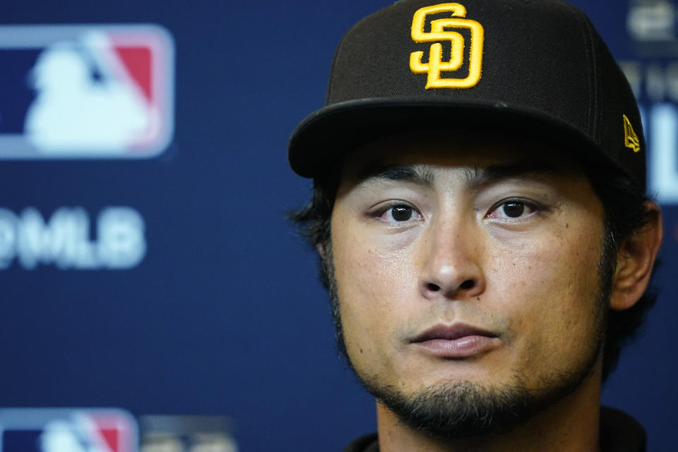 San Diego Padres starting pitcher Yu Darvish, of Japan, listens to a question during a news conference the day before a wild-card baseball playoff game against the New York Mets, Thursday, Oct. 6, 2022, in New York. (AP Photo/Frank Franklin II)