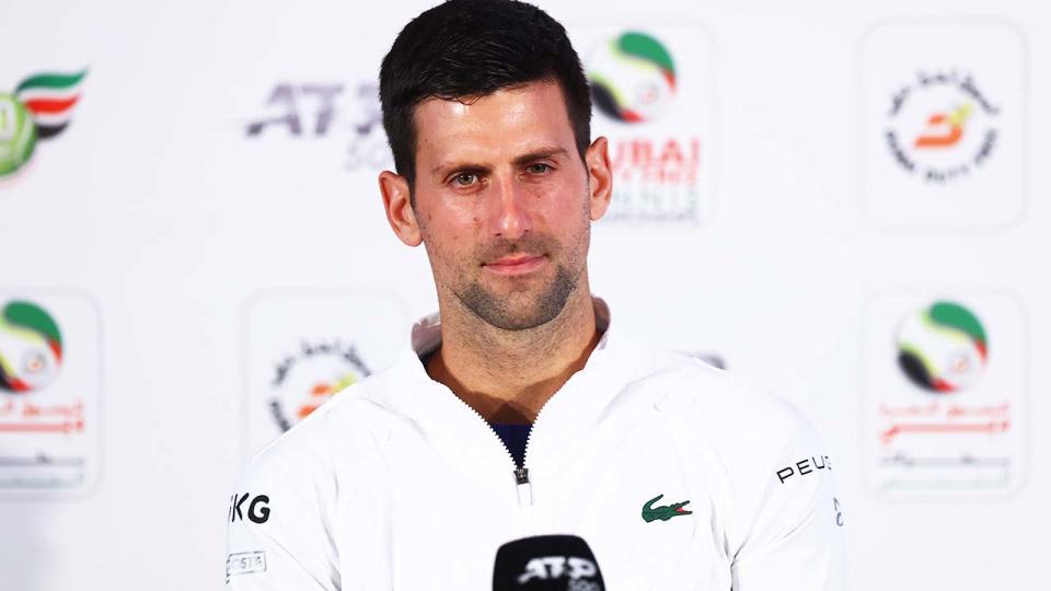 Novak Djokovic (pictured) speaking at the Dubai International press conference.