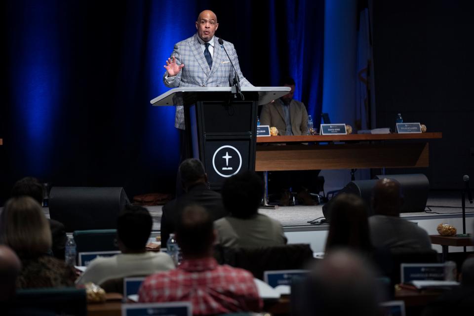 Interim President and CEO, Willie McLaurin addresses the Southern Baptist Convention Executive Committee meeting Monday, Feb. 20, 2023 in Nashville, Tenn. McLaurin resigned in August 2023 following revelations that he falsified academic credentials.