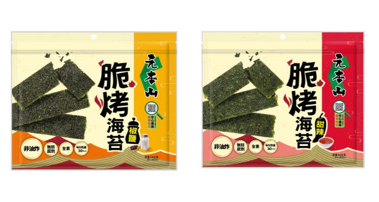 元本山脆烤海苔-椒鹽/甜辣風味（34g/袋） NT$120  Source：元本山