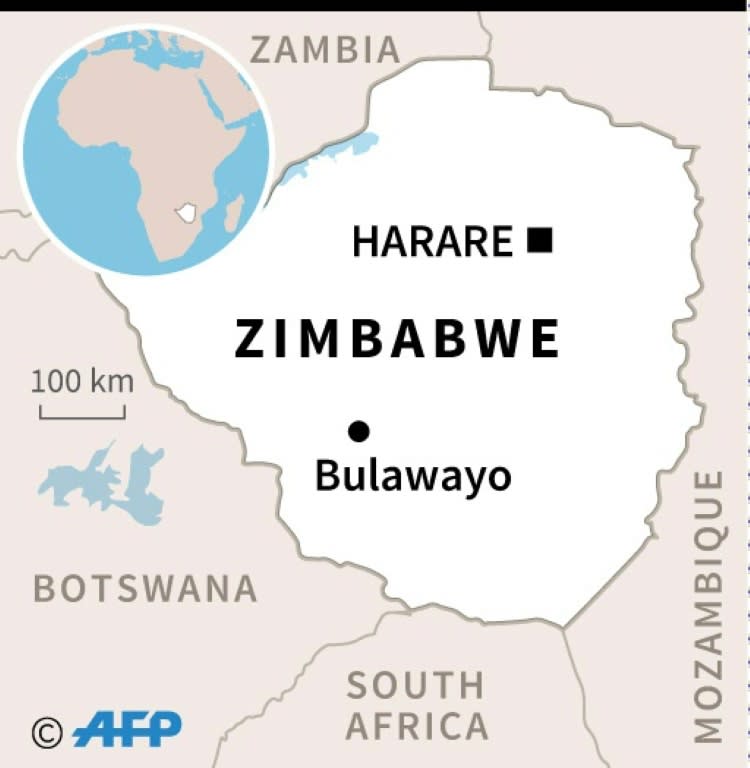 Map of Zimbabwe locating clashes between police and protesters in Harare and Bulawayo