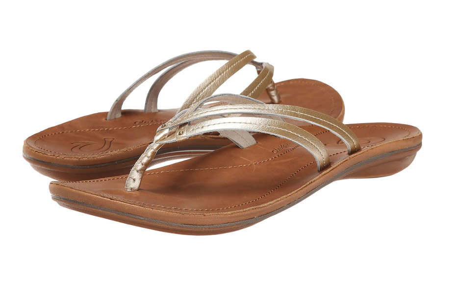 <p>"I live in Florida, so patients always ask me about flip-flops. Flip-flops were never designed for all-day wear. They were mainly for shower and for pool use. However, that doesn't stop people from wearing them outside of those realmsA few flip-flop brands that I've recommended include OluKai, Vionic, and Fit Flops. These brands have created designs which have contoured foot beds in which the heel sits and there is support in the arch. <em>Dr. Hodges </em></p><p>To buy: $90; <a rel="nofollow noopener" href="http://www.anrdoezrs.net/links/7876402/type/dlg/sid/TLTRVtrvG1SandalsMS1AugB/http://www.zappos.com/olukai-ui-bubbly-sahara" target="_blank" data-ylk="slk:zappos.com;elm:context_link;itc:0;sec:content-canvas" class="link ">zappos.com</a></p>