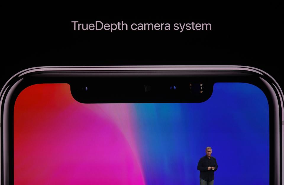 <p>That notch contains sensors and the TrueDepth camera system, which enables Face ID (and selfies). (Photo by Justin Sullivan/Getty Images) </p>