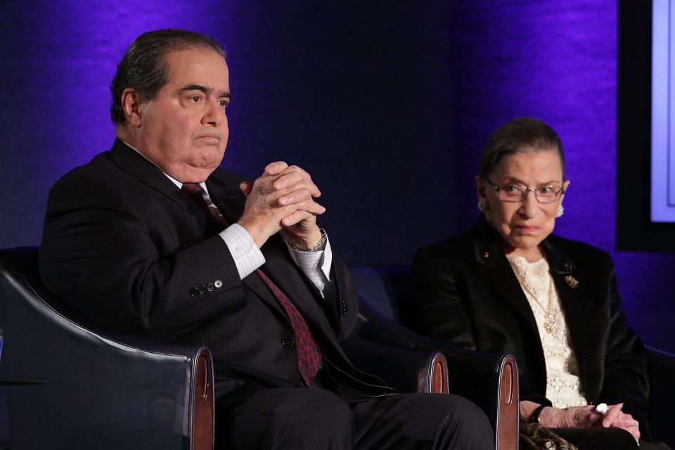 Late Justices Antonin Scalia and Ruth Bader Ginsburg, shown in April 2014, both voiced strong opinions about substantive due process.
