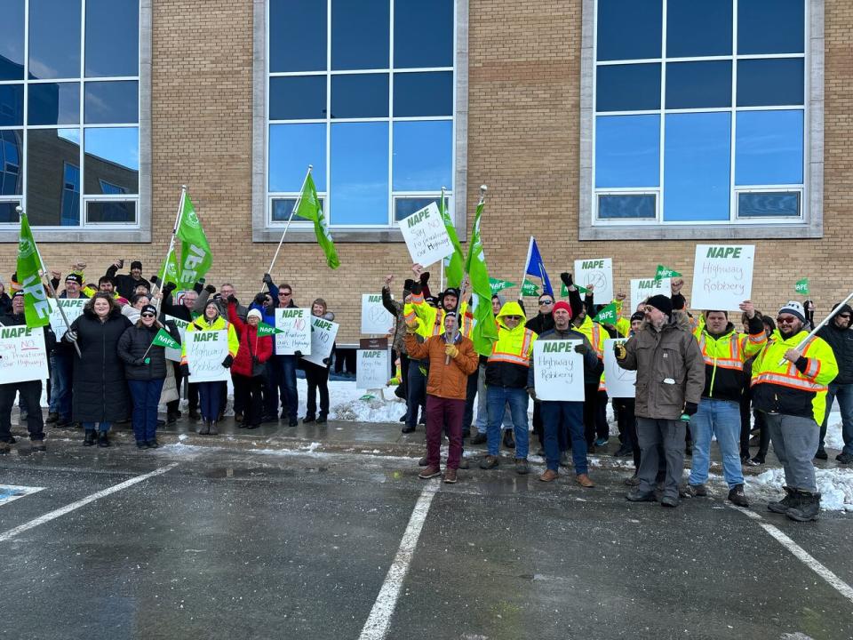 Approximately 80 NAPE members showed up at a protest outside Confederation Building as people headed into work.