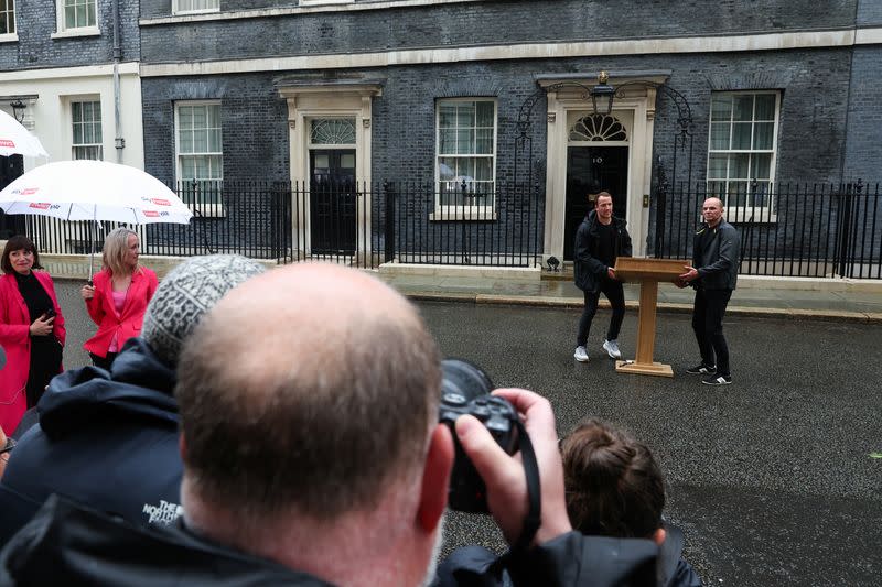 British PM Sunak speaks at Downing Street, in London