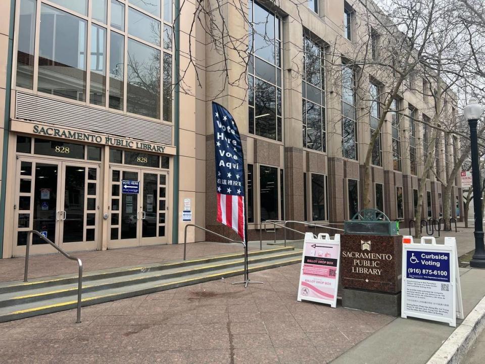 The Sacramento Central Library polling station on Tuesday, March 5, 2024 was quiet during the lunch hour.