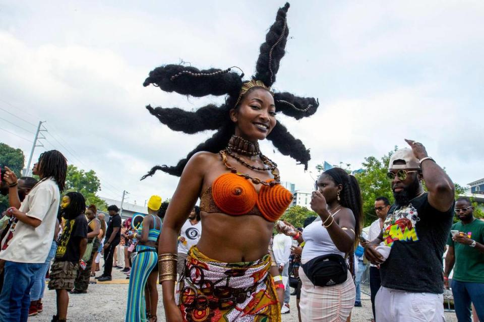 Congo native, Assina Obela, 36, roams the dance floor during AFROPUNK at The Urban in the Historic Overtown neighborhood of Miami, Florida, on Saturday, May 21, 2022.