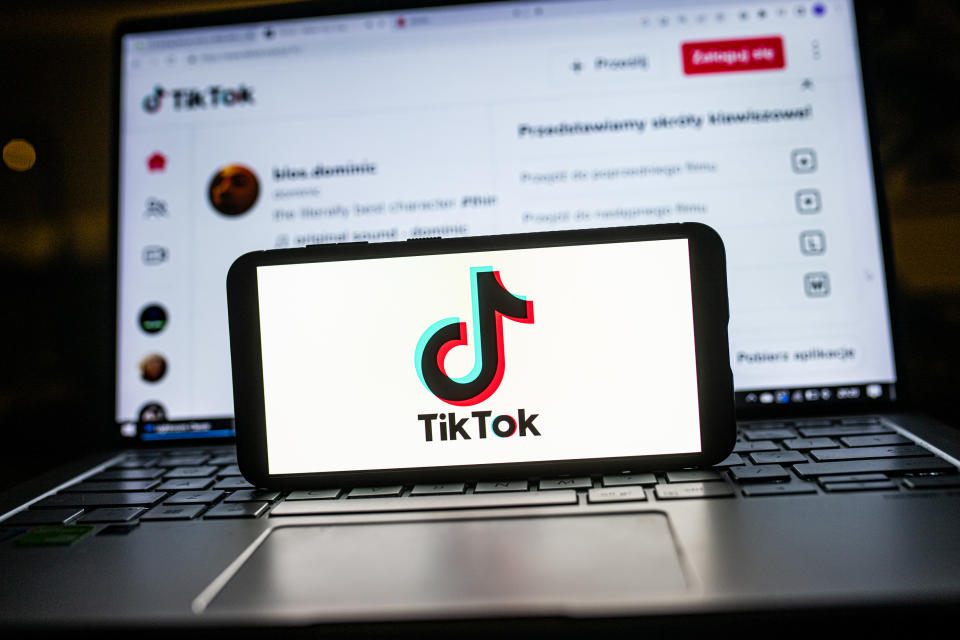 POLAND - 2023/01/20: In this photo illustration a TikTok logo seen displayed on a smartphone. (Photo Illustration by Mateusz Slodkowski/SOPA Images/LightRocket via Getty Images)