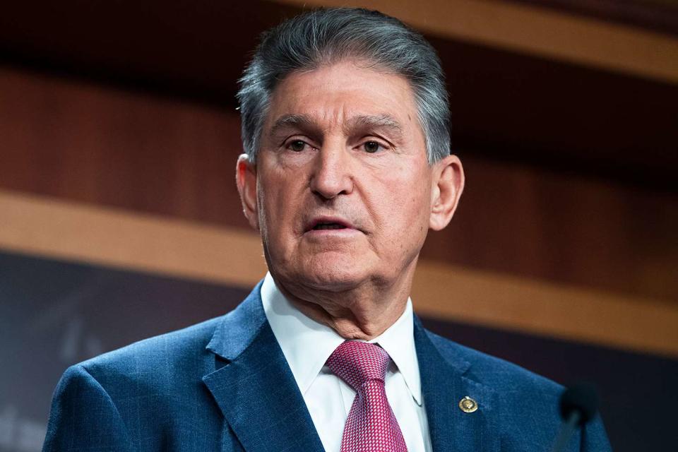 Tom Williams/CQ-Roll Call, Inc via Getty West Virginia Sen. Joe Manchin holds a news conference at the U.S. Capitol in November 2021