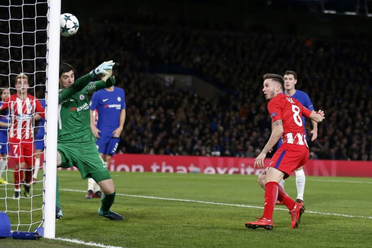 Chelsea's downfall against Atletico was poor marking by Tiemoue Bakayoko, who allowed Saul Niguez (R) to head home in the second half before the hosts equalised