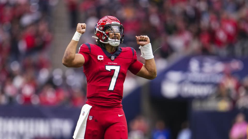 Stroud celebrates a touchdown during the game against the Jacksonville Jaguars. - Cooper Neill/Getty Images