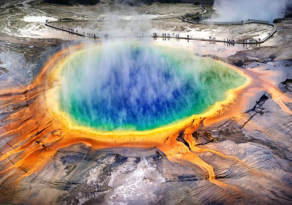 <p><a href="https://www.nps.gov/yell/index.htm" rel="nofollow noopener" target="_blank" data-ylk="slk:Yellowstone National Park;elm:context_link;itc:0;sec:content-canvas" class="link "><strong>Yellowstone National Park </strong></a></p><p>Let's go out with a bang. This was the first official National Park, established on March 1, 1872, and is filled with gorgeous scenery and wildlife, of course, but also some wild hydrothermal activity. From the legendary Old Faithful geyser, to the beautiful but toxic and deadly Grand Prismatic Spring. </p>