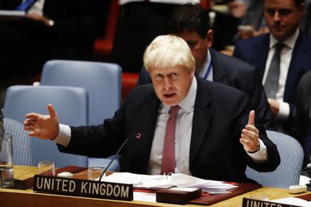 British Foreign Secretary Boris Johnson speaks at a meeting of the United Nations Security Council to address the situation in the Middle East during the General Assembly for the 71st session of the U.N. General Assembly at U.N. headquarters in New York, U.S., September 21, 2016. REUTERS/Lucas Jackson