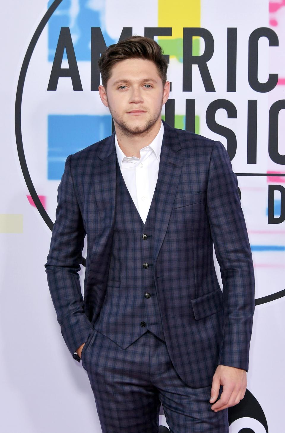 <p>Former One Direction member Niall Horan looked dapper in a checked navy suit.</p>