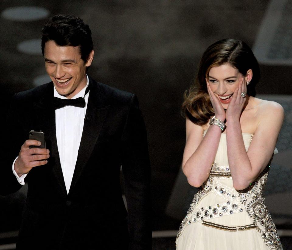 James Franco & Anne Hathaway: Having successfully paired Alec Baldwin and Steve Martin in 2010, the Academy threw Franco and Hathaway together the year after, in an apparent attempt to synthesise some youth appeal. As it worked out, the pair’s dreadful chemistry – an uneasy mix of Hathaway’s cloying perkiness and Franco’s disconnected grinning – made for an awkward and historically uncomfortable experience that ironically appeals to no demographic whatsoever. Early jokes are met with mirthless silence, and a later skit in which Franco dresses in drag goes down like a lead balloon. (Getty Images)