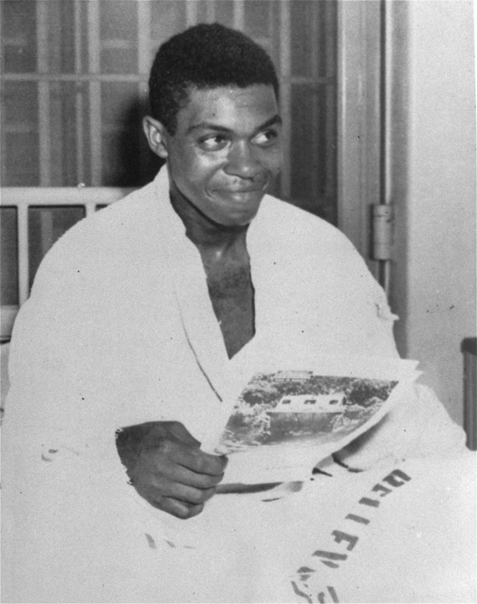 Robert Bandy in the Bellevue hospital prison ward after being shot