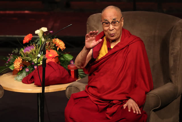 Dalai Lama speaking at the Millennium Forum Londonderry. He is addressing a Children of the Crossfire event on compassion in action to celebrate 20 years of the groundbreaking organisation's work.                                                                                                                                                    