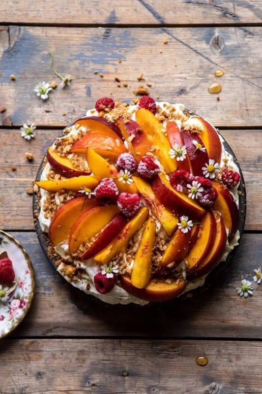 <p>Half Baked Harvest</p><p>Sweet, buttery, salty and oh so creamy-this pie hits all the right notes.</p><p><strong>Get the recipe: <a href="https://www.halfbakedharvest.com/peaches-and-cream-pretzel-pie/" rel="nofollow noopener" target="_blank" data-ylk="slk:Peaches and Cream Pretzel Pie;elm:context_link;itc:0;sec:content-canvas" class="link rapid-noclick-resp">Peaches and Cream Pretzel Pie</a></strong></p>