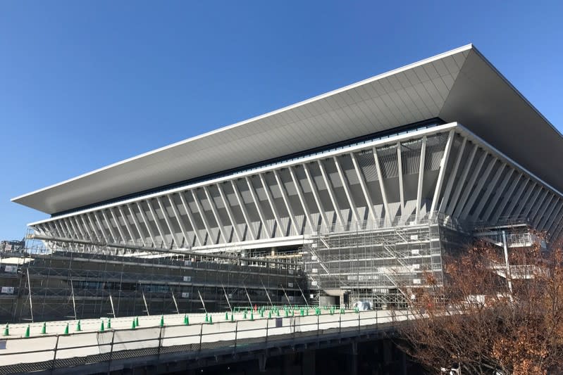 An exterior view of Tokyo Aquatics Centre, the venue for Tokyo 2020 Olympic and Paralympic Games swimming and diving events, in Tokyo