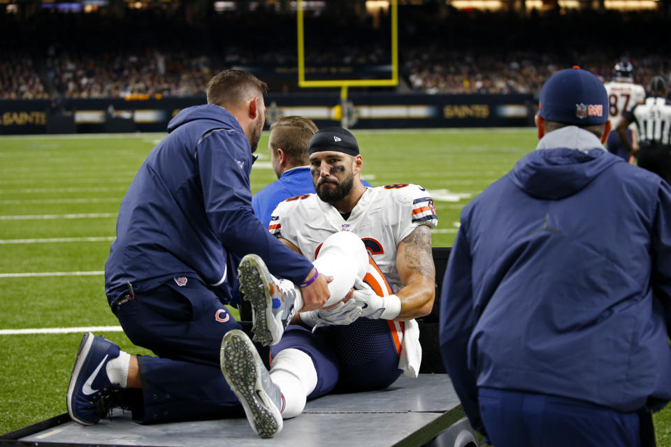 The swift action of Chicago Bears trainers and doctors at a New Orleans hospital helped save Zach Miller’s left leg after an October injury. (AP)