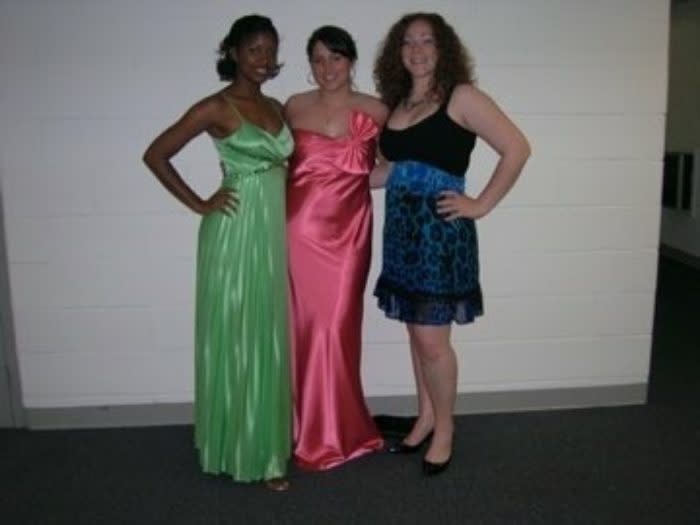 Me (left) posing with my roomies before senior gala in college.