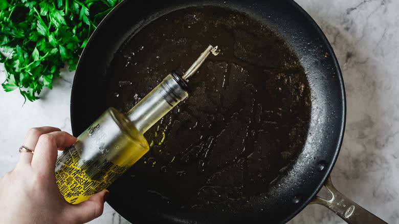 Olive oil added to pan