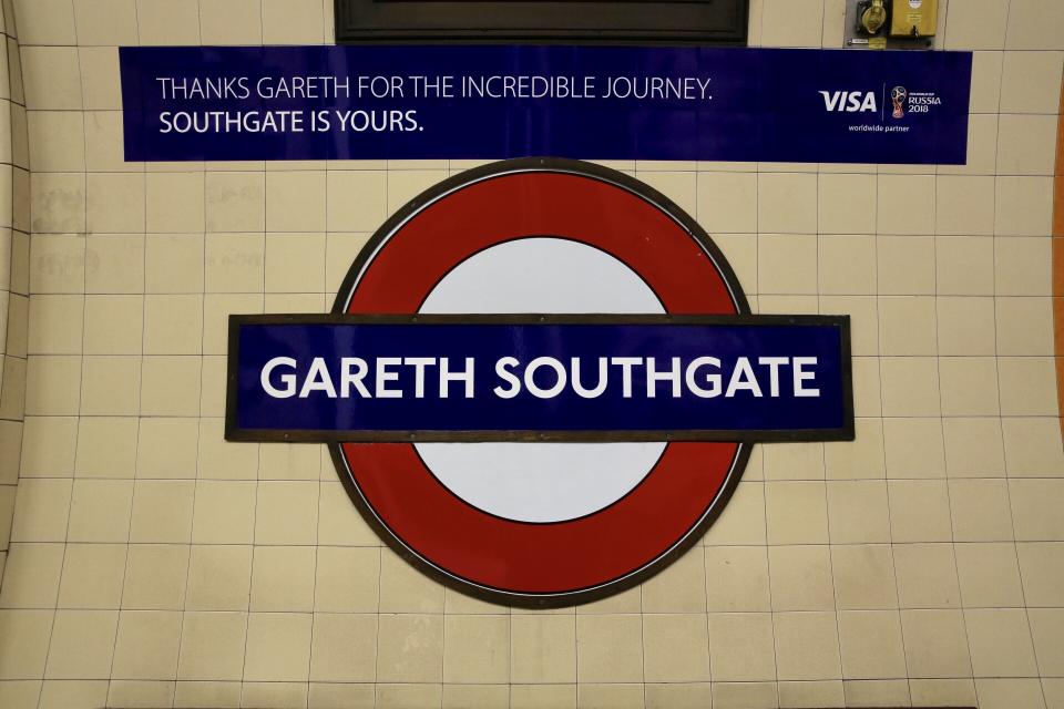 The rebranded Gareth Southgate tube station.