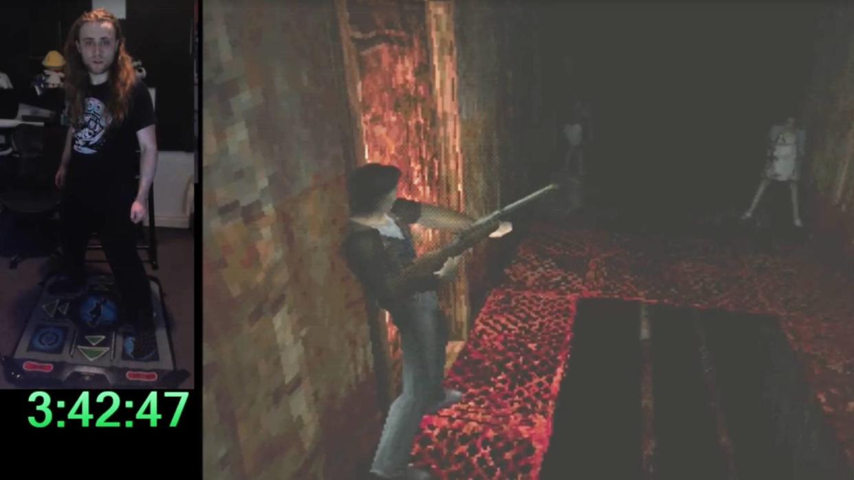  Twitch streamer Punchy plays Silent Hill 1 using a dance mat. 