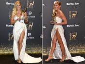 <p>Apropos Blickfang-Garantie: Schlagersängerin Helene Fischer stellte bei der Bambi-Verleihung in Berlin diese Woche selbst Weltstars wie Diane Kruger, Claudia Schiffer und Franziska Knuppe in den Schatten. Denn in ihrem schulterfreien, weißen Dress aus Seidensatin zeigte Helene so viel Bein, dass die Zuschauer am Rand des roten Teppichs atemlos (m-hm, Kalauer-Alarm!) auf einen Fashion-Unfall warteten. Der blieb aber aus – allerdings ebenso wie das große Lob von Fashionista-Seite. Denn stilmäßig waren es dann doch eher … (16. November 2017, Bilder: WENN) </p>