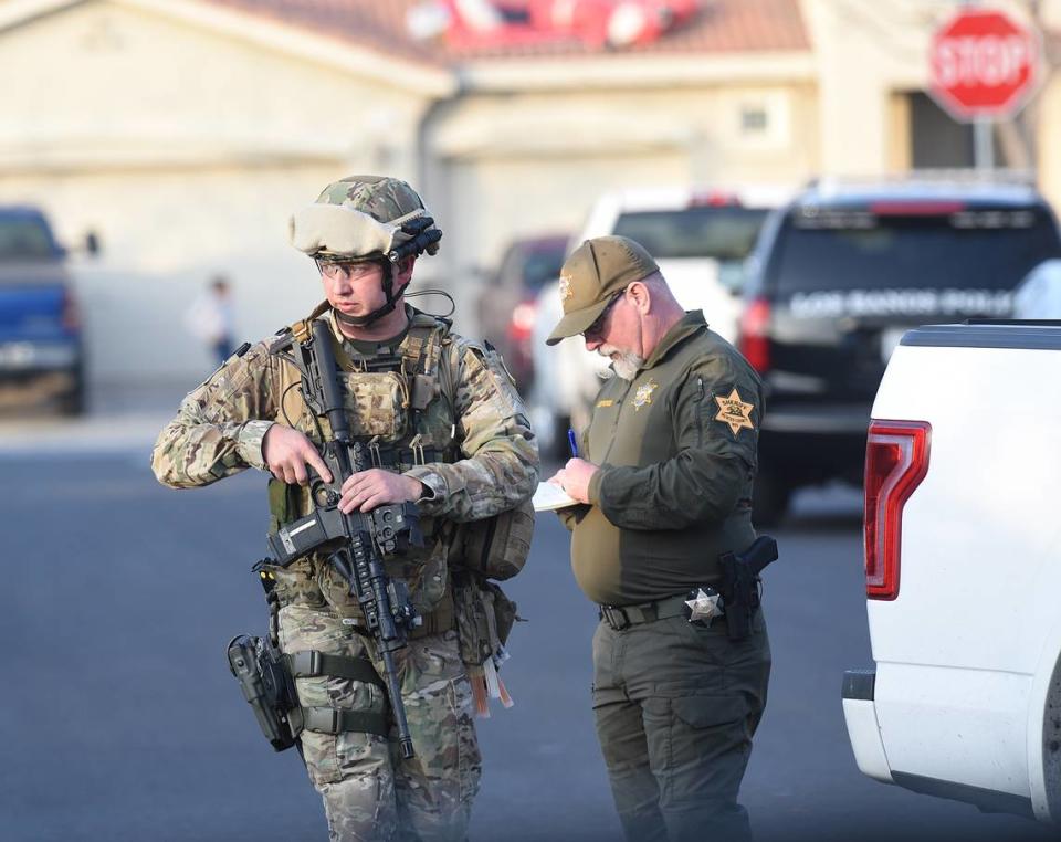 Members of the Merced County Sheriff’s Office SWAT team were called to assist a possible standoff situation after a suspect crashed his vehicle into a neighbor’s residence in Los Banos on Wednesday, Dec. 8, 2021. The suspect was later taken into custody without incident, according to police.