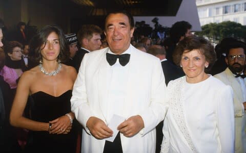 Ghislaine Maxwell with her parents, Robert and Elizabeth Maxwell, in 1987 - Credit: Steve Wood/REX