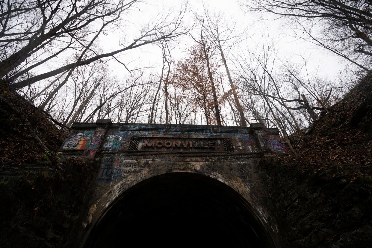 The Moonville Tunnel near Zaleski State Forest is one of the few reminders of the abanodoned coal mining town of Moonville near Brown Township in Vinton County. In 1856, a farmer, Samuel Coe, gave the Marietta and Cincinnati (M&C) Railroad permission to construct a railroad line across his property. The tunnel and the 10-mile Moonville Rail Trail remains popular today for its rich scenery, history and yes, ghosts.