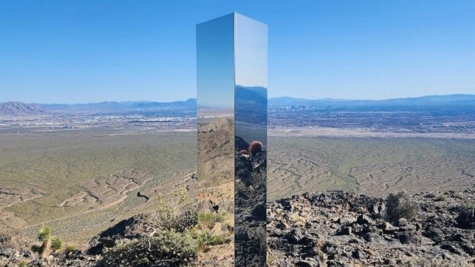 PHOTO: The Las Vegas Metro Police Department posted a photo to X showing a mysterious monolith near Gass Peak, north of the valley, Las Vegas, NV, June 17, 2024. (LVMPD/X)