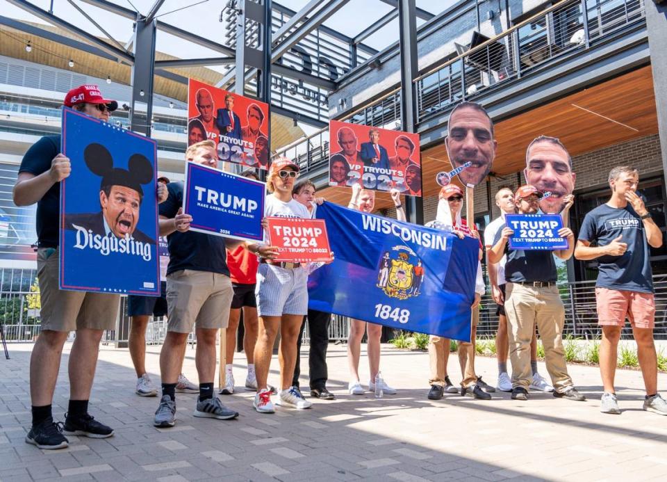 Donald Trump won’t be at Wednesday’s Republican debate, but his supporters made a showing. (Mandatory Credit: Jovanny Hernandez-USA TODAY NETWORK)