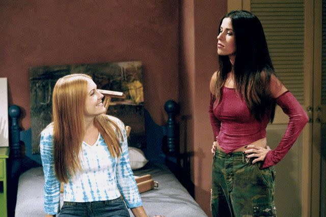 <p>Alamy</p> Melissa Joan Hart and Soleli Moon Fyre in a 'Sabrina the Teenage Witch' scene