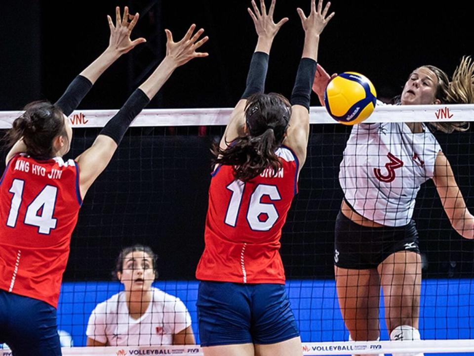 Kiera van Ryk (white shirt) and Team Canada are set to begin their second season in Volleyball Nations League this week. (Submitted by Volleyball World - image credit)