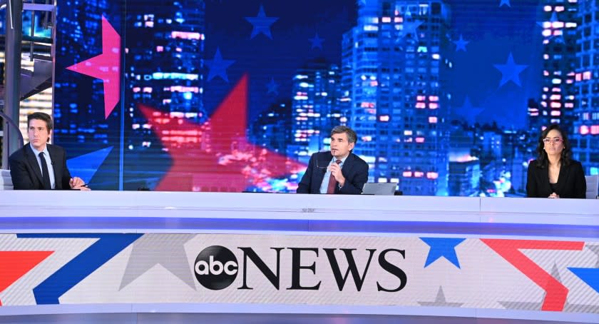 ABC NEWS: ELECTION NIGHT 2020 - 11/3/20 - ABC News will air special primetime coverage of 2020 Election Day on Tuesday, Nov. 3, beginning at 7:00 p.m. EST on ABC. Chief anchor George Stephanopoulos will lead coverage from New York City joined by "World News Tonight" anchor David Muir, "ABC News Live Prime" anchor Linsey Davis, and ABC News' powerhouse political team reporting and providing analysis on the presidential election, the Senate, House of Representatives and gubernatorial races across the country and the balance of power. The team will cover the latest voting results, including the status of absentee, mail-in and early voting, as well as polling, candidates and voter reactions on the issues. DAVID MUIR, GEORGE STEPHANOPOULOS, LINSEY DAVIS are pictured. Credit: ABC/Lorenzo Bevilaqua