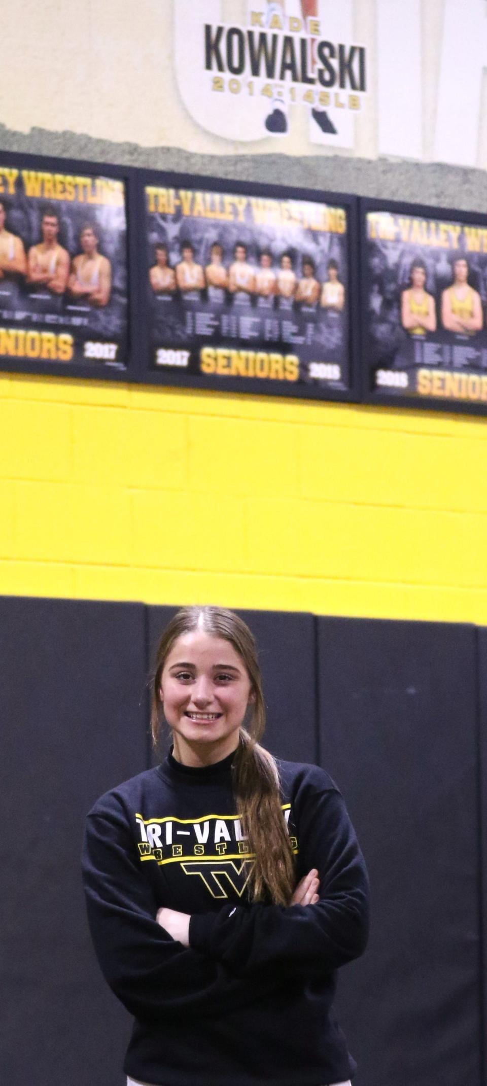 Tri-Valley sophomore Kandice Spry will compete in her first high school state tournament this weekend. She is among four area girls who will be at the event, as she hopes to join Kade Kowalski as the school's only state wrestling champions.