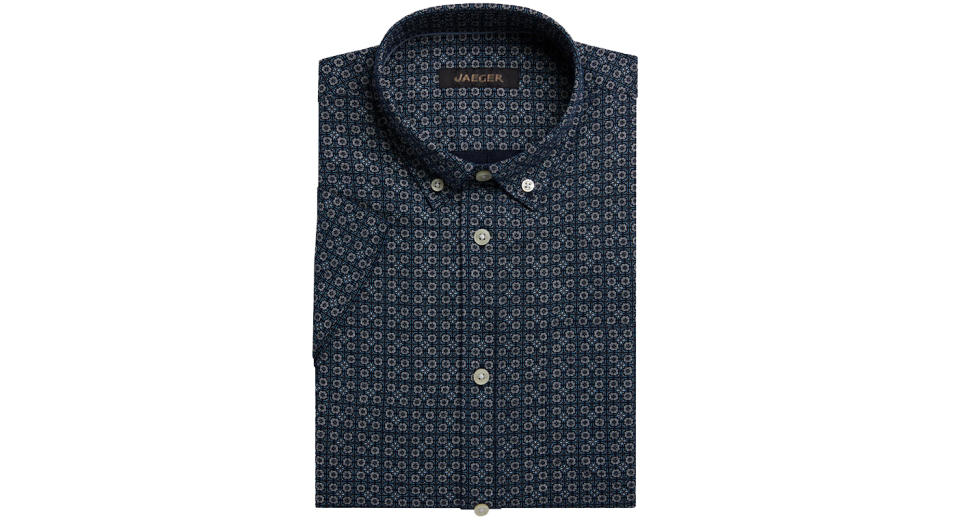 Jaeger Linen Cotton Geo Print Short Sleeve Shirt 