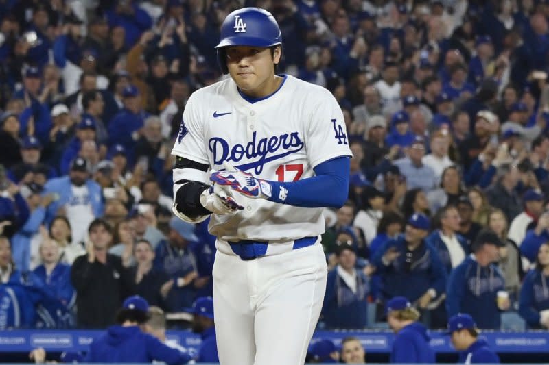Los Angeles Dodgers designated hitter Shohei Ohtani collected a league-high 11 doubles through 25 games this season. File Photo by Jim Ruymen/UPI