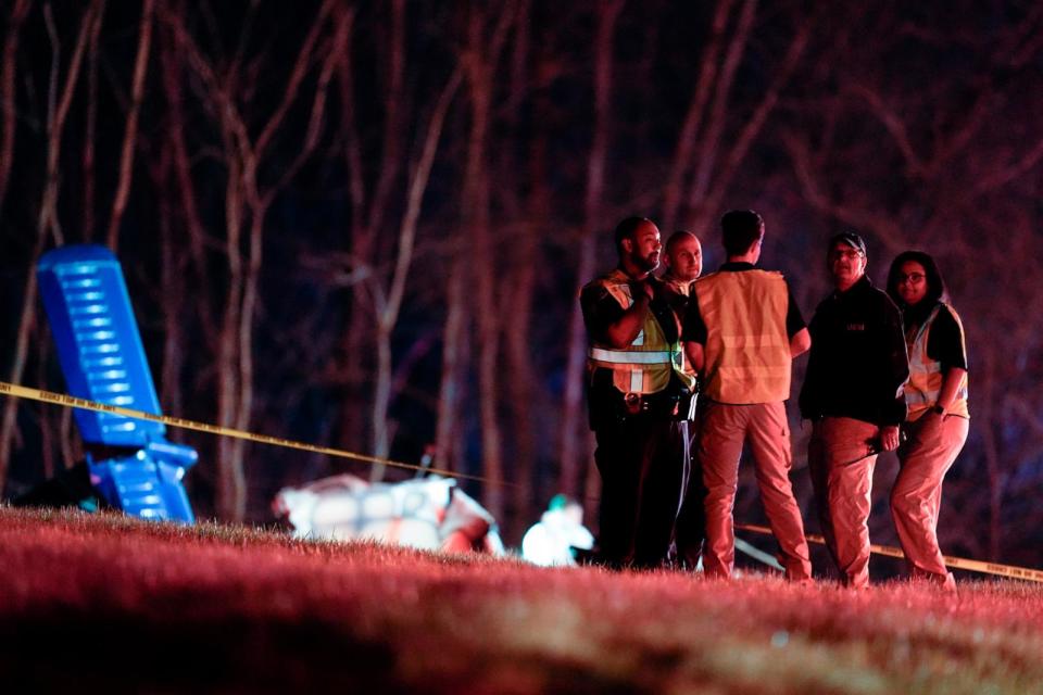 PHOTO: Emergency officials work the scene of a fatal small plane crash alongside Interstate 40 near mile marker 202, Monday, March 4, 2024, in Nashville, Tenn. (George Walker IV/AP)