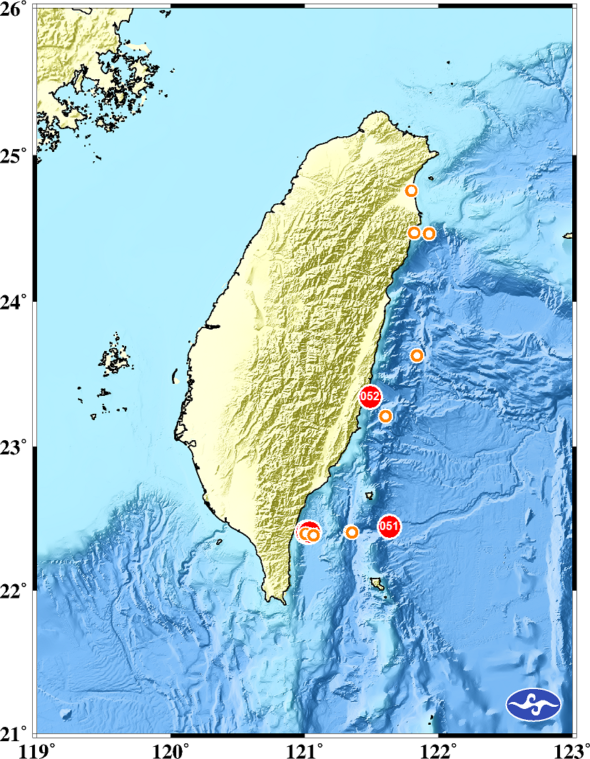 台東29日清晨連續3起地震，都發生在台東東南部海域，間隔時間不超過2小時，目前無災情傳出。