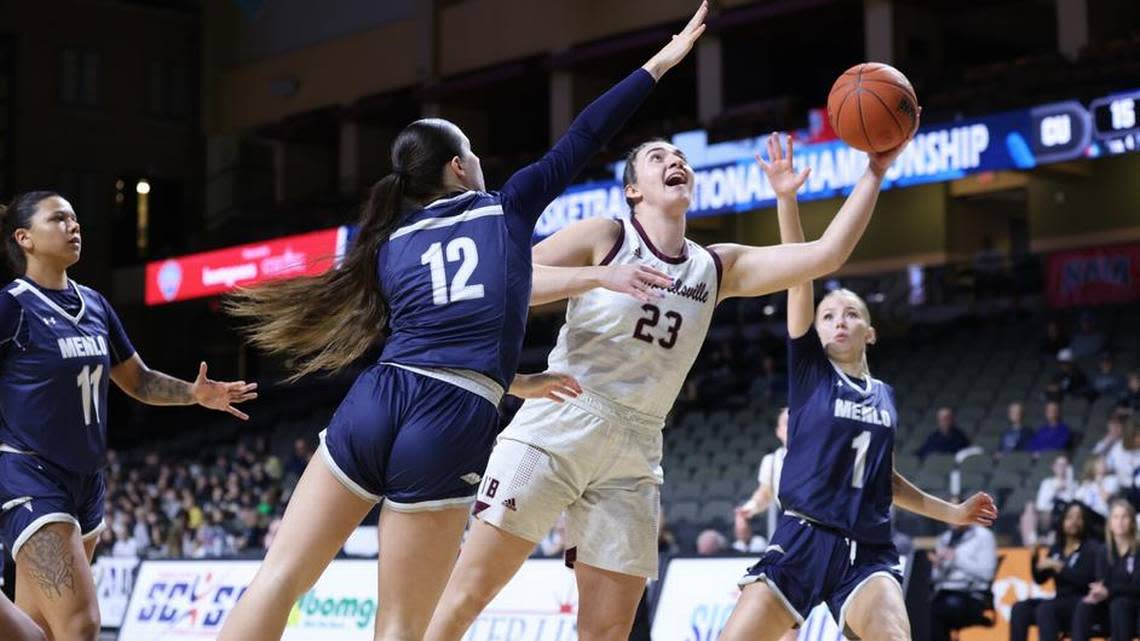 Kayla Luebbe scored 16 points and grabbed five rebounds in Campbellsville’s NAIA quarterfinals win against Menlo on Friday night.