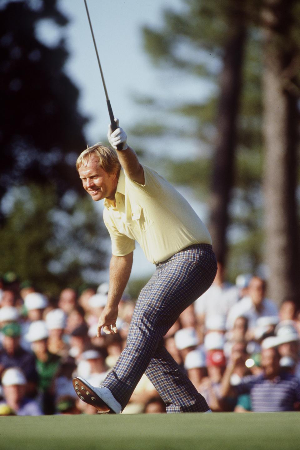 "Yes, sir!" Jack Nicklaus birdies the 17th during his Sunday rally to win his sixth Masters.