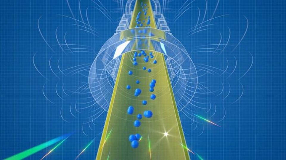 Gráfico que ilustra la caída de los átomos de antihidrógeno y cómo se aniquilan dentro de una trampa magnética, parte del experimento ALPHA-g en la CERN para medir el efecto de la gravedad en la antimateria (Fundación Nacional de Ciencias​ de los Estados Unidos)